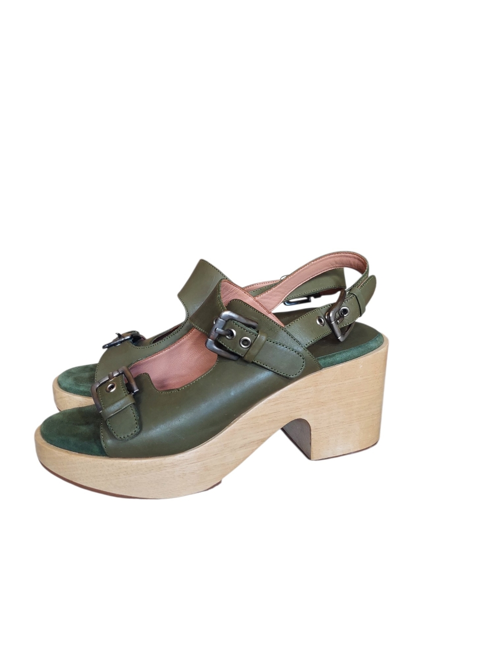 Rachel Comey Olive Green Leather Platform Clog Sandals Sz 9 Made In Peru - Picture 2 of 13